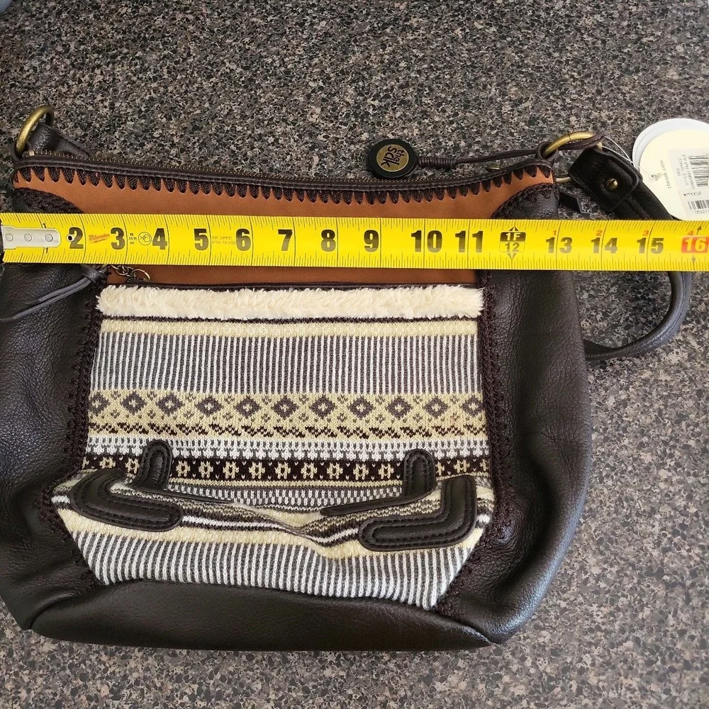 The Sak Iris Fair Isle Leather Hobo Shoulder Bag Brown Knit  NWT MSRP‎ $129